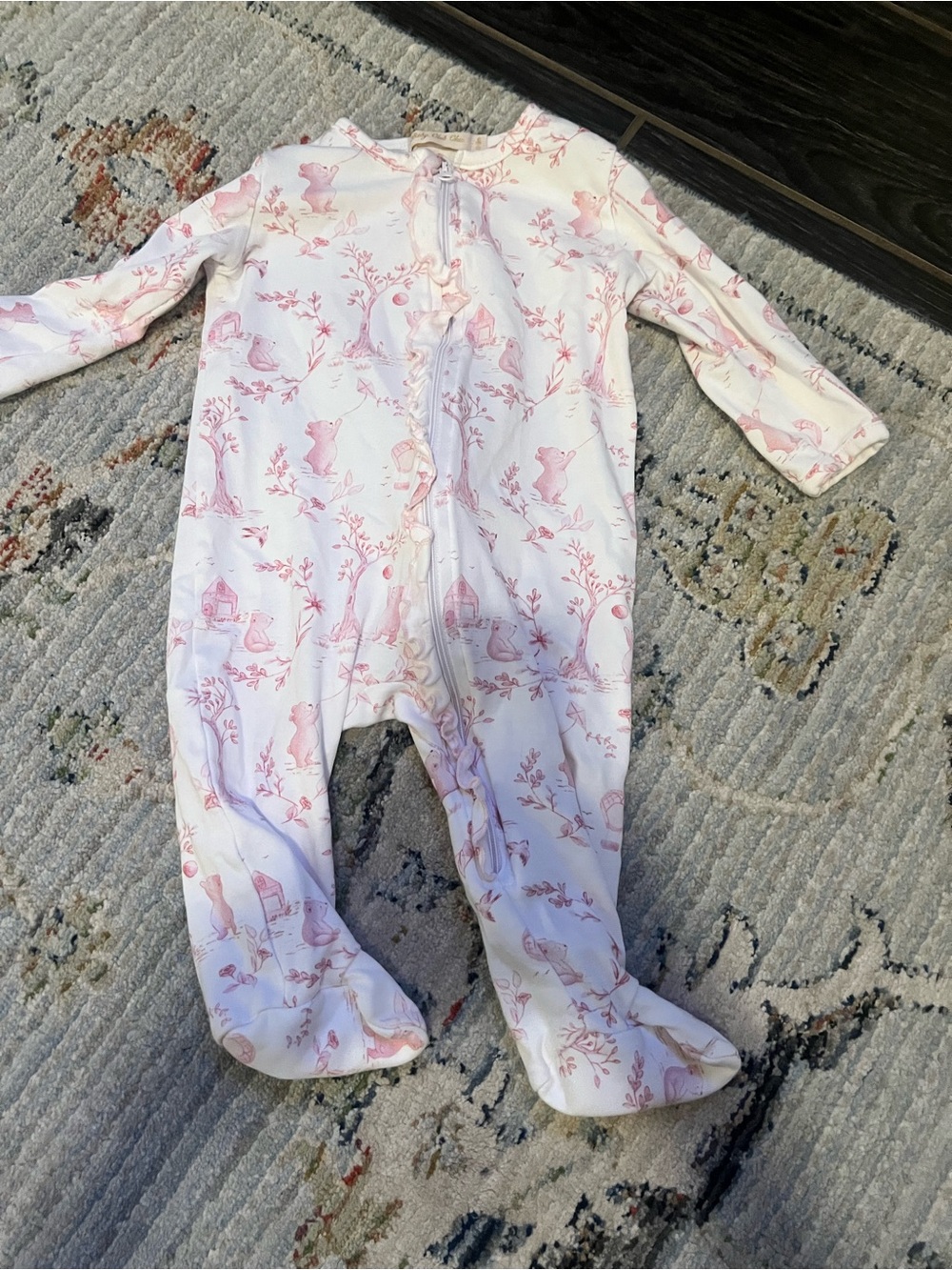 Infant Pink Woodland Print Footed One-Piece